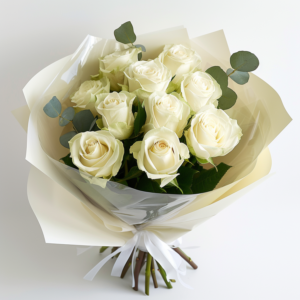 Classic White Rose Bouquet (9 Roses)