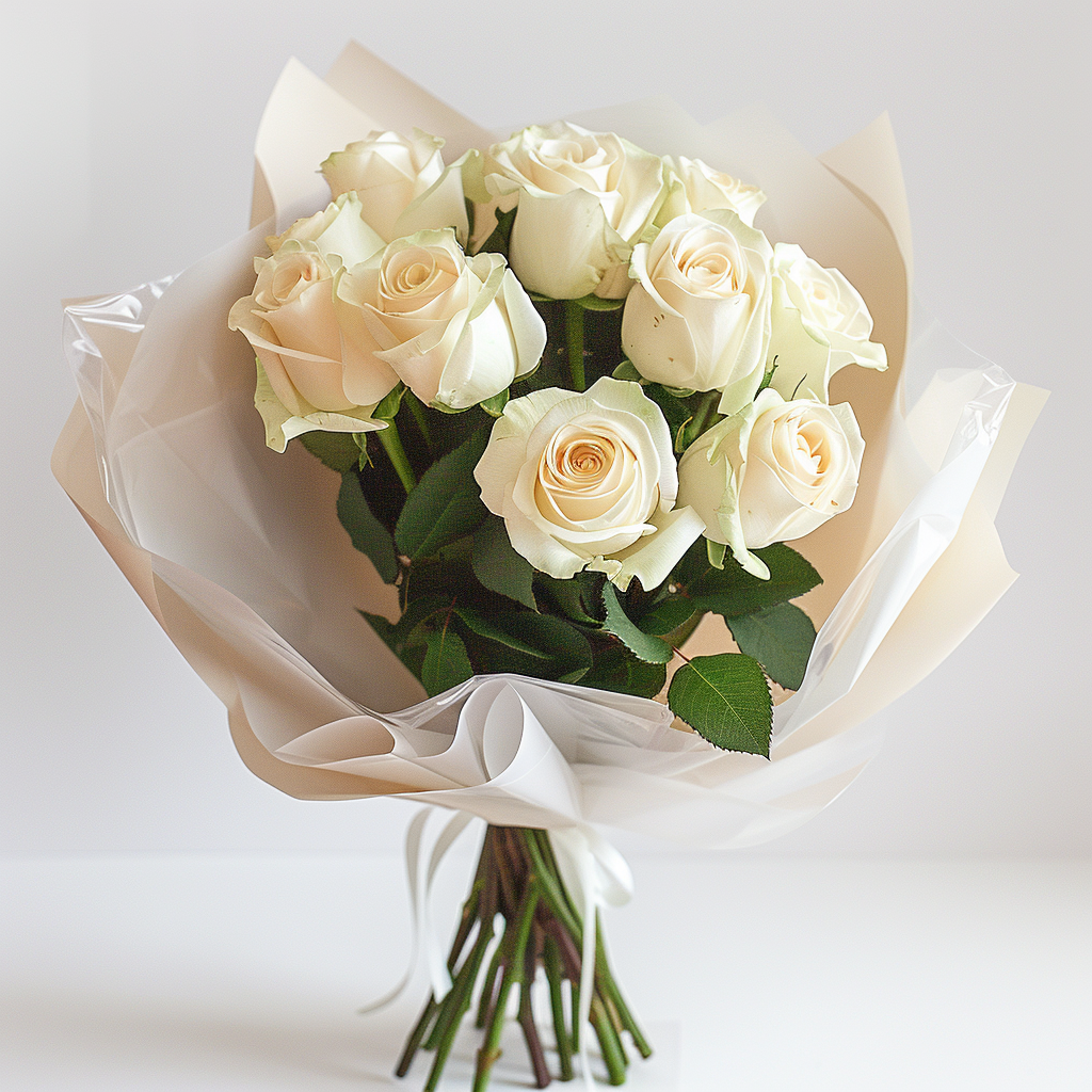Classic White Rose Bouquet (9 Roses)
