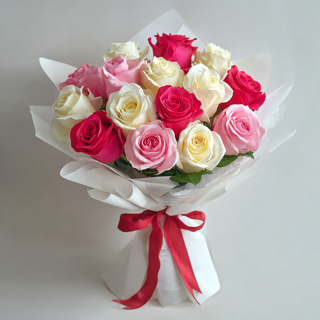 Fuchsia, Baby Pink & White Rose Bouquet